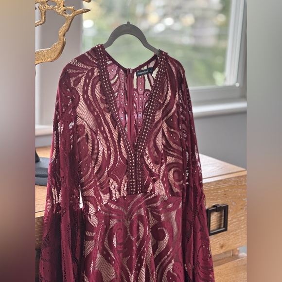Kasamysoul Maroon Lace Dress - Picture 2 of 3